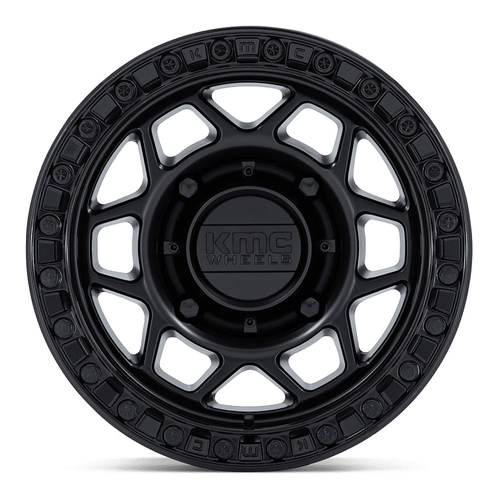 KMC Torx Beadlock KS241 UTV wheel in matte black with gloss black ring, straight-on face view