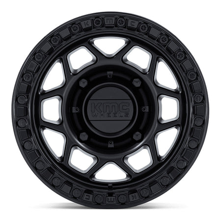 KMC Torx Beadlock KS241 UTV wheel in matte black with gloss black ring, straight-on face view