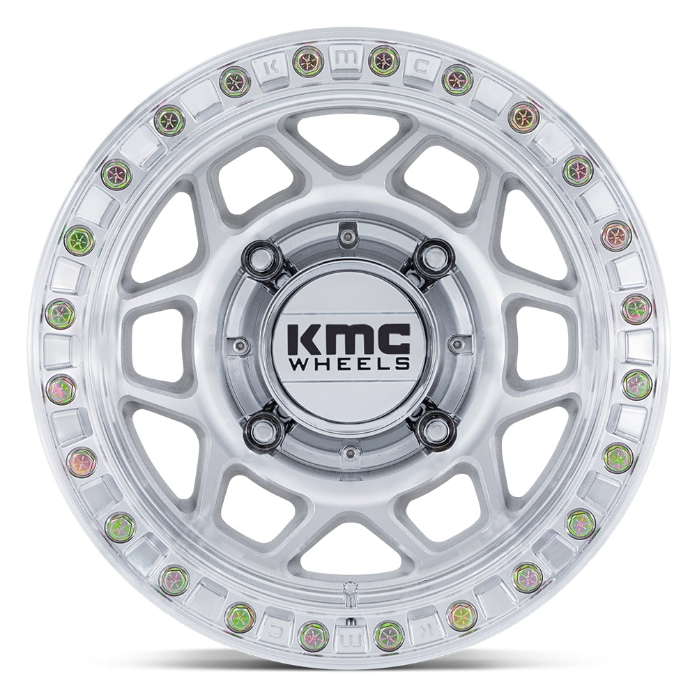 Front face view of the KMC Torx KS241 UTV and SXS beadlock 15" wheel in full machined aluminum, Part # KS241DX15804400, sold by Ride or Die Tire.