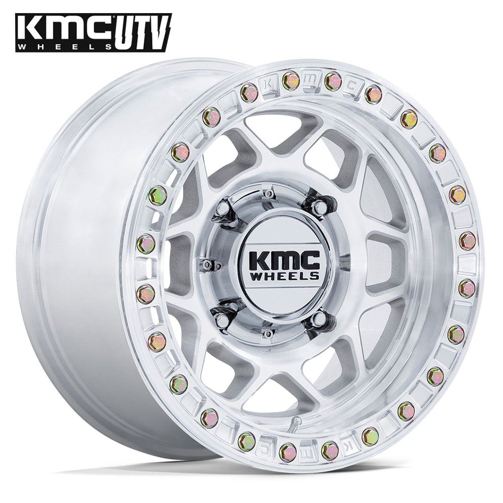 Main product photo of the Full Machined Aluminum KMC Wheels Torx KS241 Beadlock UTV wheel in 15x8 size, 4/156 bolt pattern, and zero offset, includes KMC center caps and beadlock hardware, all offered with free shipping.