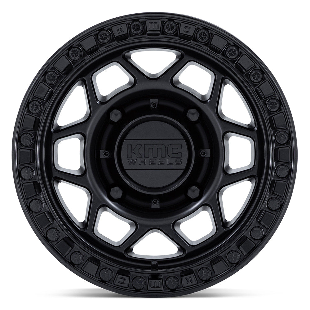 Front face view of the KMC Torx KS241 UTV and SXS beadlock 15" wheel in matte black, Part # KS241MB15804400, sold by Ride or Die Tire.