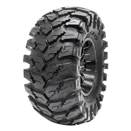 Angled view of Maxxis MU521 rear UTV and SxS tire, available in 12" and 14" wheel sizes, with either bias or radial construction, offered with free shipping.