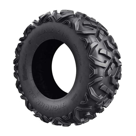 Angled view of Maxxis Bighorn 2.0 lightweight UTV 6-ply radial rear tire.