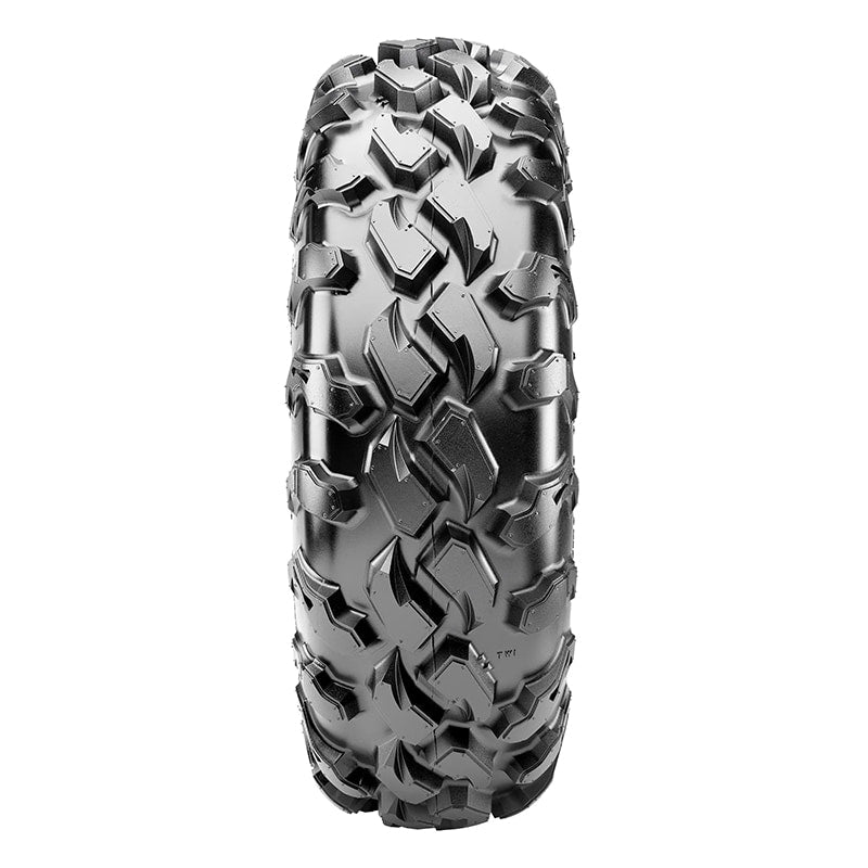 Detailed look at the tread pattern and lug design on the off-road Maxxis Coronado desert heavy duty front tire.