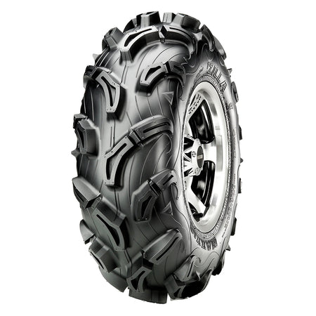 Angled view of the Maxxis MU01 Zilla ATV, UTV, and Side by Side off road and mud front tire with heavy duty 6-ply bias construction and offered with free shipping.