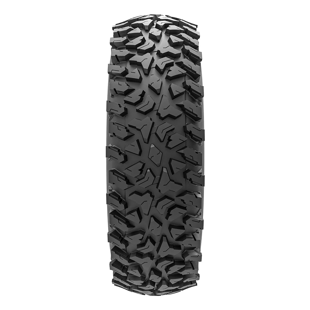 Tread pattern feature on Maxxis Rampage Fury 8-ply radial Polaris RZR Pro R and Turbo R models.