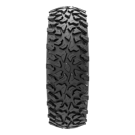 Tread pattern feature on Maxxis Rampage Fury 8-ply radial Polaris RZR Pro R and Turbo R models.