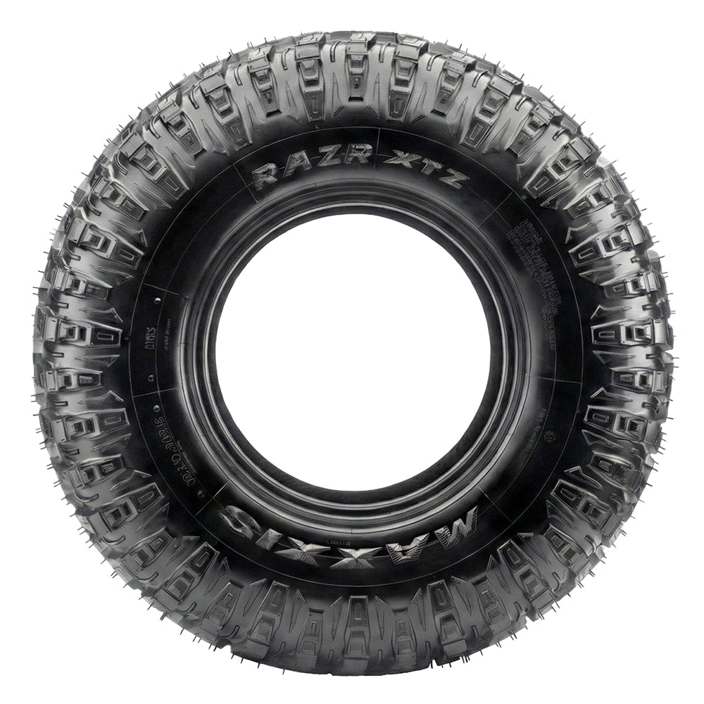 Full sidewall view of the Maxxis RAZR XTZ all-terrain, NHS Rated, 8-ply Nylon Radial Side-by-Side and UTV tire, available initially in 32x10.00R15, but more sizes to follow.