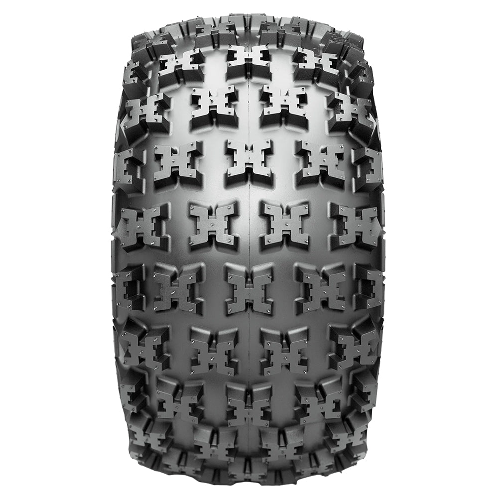 Full tread pattern view of the Maxxis RAZR2 ATV rear 6-ply tire, showcasing the tread block design, offered in 2 different sizes for 9" rear rims.