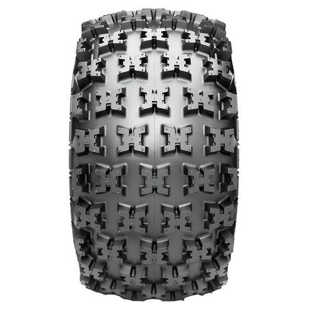 Full tread pattern view of the Maxxis RAZR2 ATV rear 6-ply tire, showcasing the tread block design, offered in 2 different sizes for 9" rear rims.