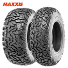 Main product image view of front and rear Maxxis Workzone 6-Ply bias utility tires with heavy duty design and puncture resistance, offered with free shipping by authorized Maxxis dealer Ride or Die Tire.