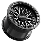 Lower angled view of the Metal FX Offroad Alpha 6R Beadlock 15x10 UTV and SXS wheel for a CanAm Maverick R with 6x5.5 lug pattern, with DDT finish and +25mm offset, offered with fast and free shipping, Part # 78791.