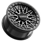 Lower angled view of the Metal FX Offroad Alpha 6R Beadlock 15x8 UTV and SXS wheel for a CanAm Maverick R with 6x5.5 lug pattern, with DDT finish and +25mm offset, offered with fast and free shipping, Part # 78781.