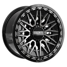 Angled view of the Metal FX Offroad Alpha 6R 15" Beadlock UTV and SXS wheel for a CanAm Maverick R with 6-lug wheels, in 15x8 size with DDT finish and +25mm offset, offered with fast and free shipping, Part # 78781.