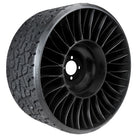 Angled view of the 24" tall Michelin Tweel assembly designed for zero turn mowers and small garden tractors that use the 4x4 bolt pattern, featuring a heavy duty design with a 750 pound load rating, and a high traction lawn and turf tread pattern, part #50357, free shipping.