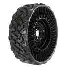 Angled view of the Michelin X®Tweel 26x9N14 front airless tire designed for UTV, RTV, ZTR, and SXS applications, featuring a 62 mph speed rating and 5x4.5 inch bolt pattern, 4+3 offset, sold by Ride or Die Tire, part # 49265.