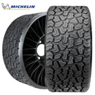 Main product listing photo of the lawn and turf zero turn Michelin XTweel airless 26x12N12 tire and wheels assembly with a 5x4.5 bolt pattern, designed to be used on select ZTR mowers, sold with free shipping from Ride or Die Tire.