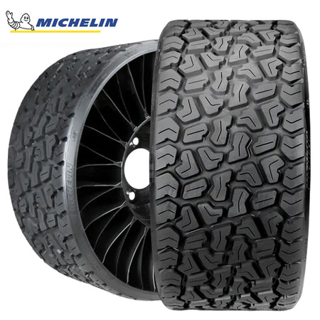 Main product listing photo of the lawn and turf zero turn Michelin XTweel airless 26x12N12 tire and wheels assembly with a 5x4.5 bolt pattern, designed to be used on select ZTR mowers, sold with free shipping from Ride or Die Tire.
