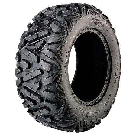 Angled high quality view of the Moose Switchback all-terrain UTV and ATV tire, available in huge variety of sizes with bias and radial construction, as well as 4-ply, 6-ply, and 8-ply options, all for sale with fast and free shipping.