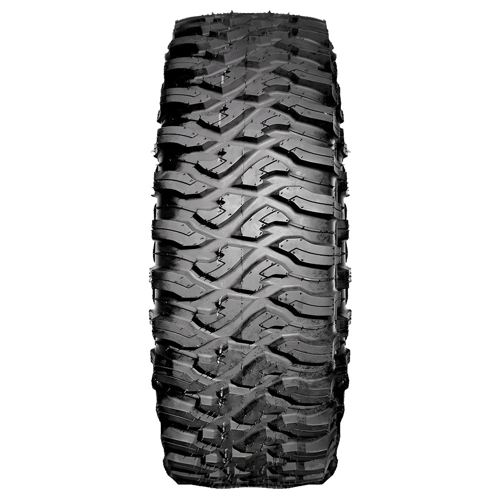 Full tread pattern view of the MRT Desert Storm high performance 8-ply Kevlar radial UTV and SXS all-terrain tire, available in popular sizes for 15" wheels featuring a high traction and durable non-directional tread pattern, sold by authorized MRT dealer Ride or Die Tire.