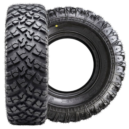 Main product photo of the MRT Savage hard surface and road all-terrain ATV and UTV tire in 25x8-12 and 25x10-12 sizes, featuring 6-ply nylon radial construction by Moto Race Tire, offered with fast and free shipping from Ride or Die Tire.