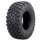 Angled view of the 25x10R12 MRT Savage UTV and ATV all-terrain 6-ply radial rear tire, designed as a great less aggressive option for some road and hard surface riding, offered with fast and free shipping.