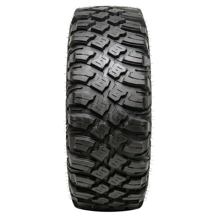 Full tread pattern view of the high performance competition lightweight super strong MRT Race / Crawler XR UTV 8-ply Kevlar reinforced radial tire, featuring non-directional high traction tread pattern, all sizes available with free shipping from authorized dealer Ride or Die Tire.