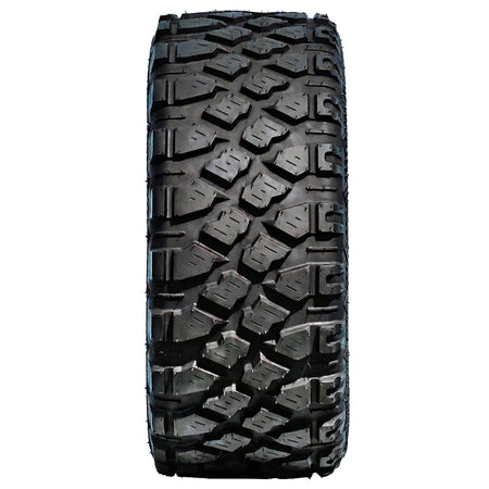Full tread pattern view of the MRT Rally Snake 8-ply radial high performance UTV and SXS tire in 27x9.5R15 size, available in both standard and sticky compound, featuring dual-durometer rubber compounds and rugged construction, sold by authorized MRT dealer Ride or Die Tire.