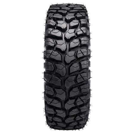Full tread pattern view of the high performance Nycore reinforced MRT Rocky RX radial UTV and SXS tire, featuring a high traction, durable directional all-terrain tread pattern for elite traction on trails, rocks, and ruts.