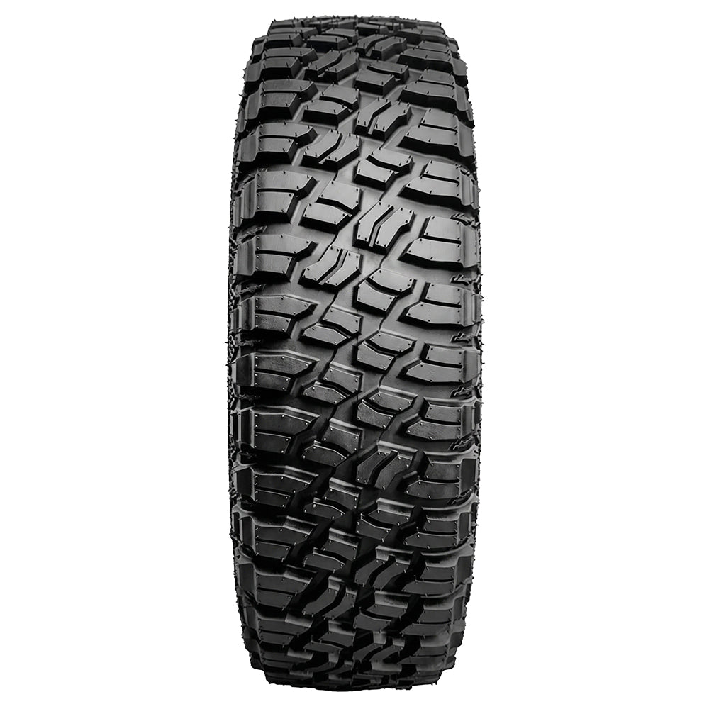 Full tread pattern view of the high performance desert competition MRT Sonora DS 8-ply radial UTV and SXS tire, available in 15" rim sizes, designed for high speeds and high traction durability with Kevlar reinforced D-Fence sidewalls, sold by authorized MRT dealer Ride or Die Tire.