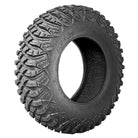Angled view of the 39x10.50R18 MRT X-Rox DD heavy duty dual durometer race and competition UTV and SXS tire, offering enhanced shoulder traction with stepped lug design and high traction rubber compound and super sticky specialized competition compound.