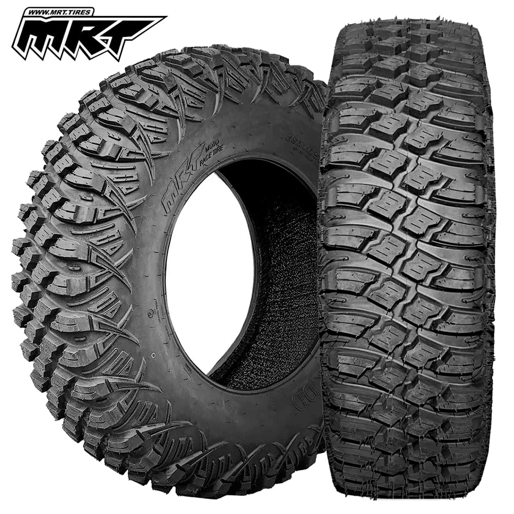 Main product photo view of the extra strong MRT XROX DD 8-ply Kevlar belted radial UTV tires, designed for high performance racing and competition use, featuring high strength all-terrain tread design, dual-durometer tread compound, and offered by sale by official MRT tire dealer Ride or Die Tire.