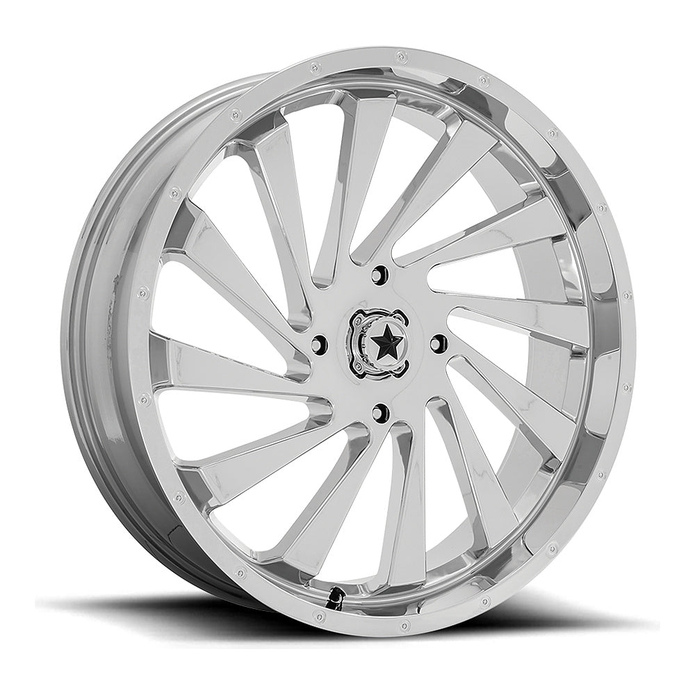 MSA Blade M46 UTV wheel in chrome, angled front view