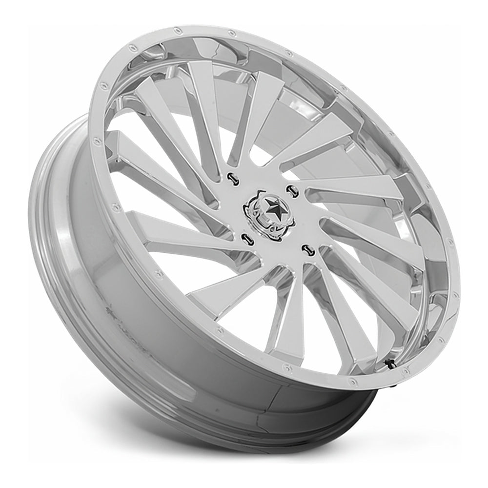 MSA Blade (M46) UTV wheel in chrome, side angle showing the barrel and lip