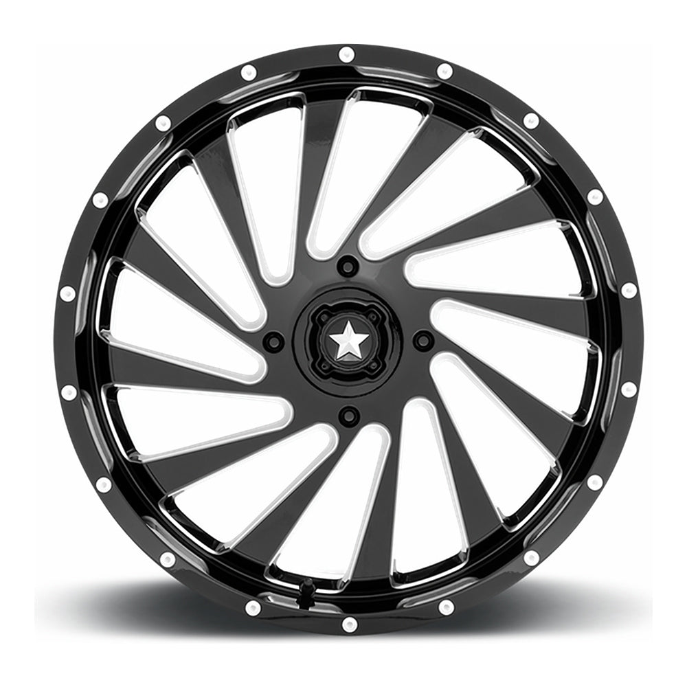 MSA Blade (M46) UTV wheel in gloss black milled, straight-on face view
