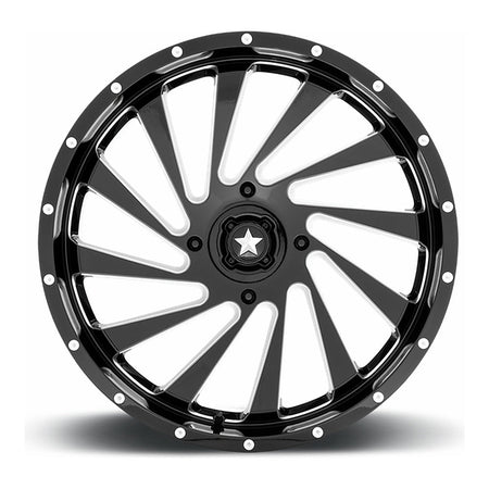 MSA Blade (M46) UTV wheel in gloss black milled, straight-on face view