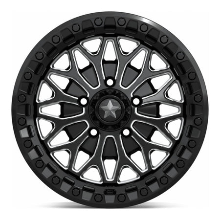 MSA Bolo Beadlock (MA53) UTV wheel in gloss black milled, straight-on face view