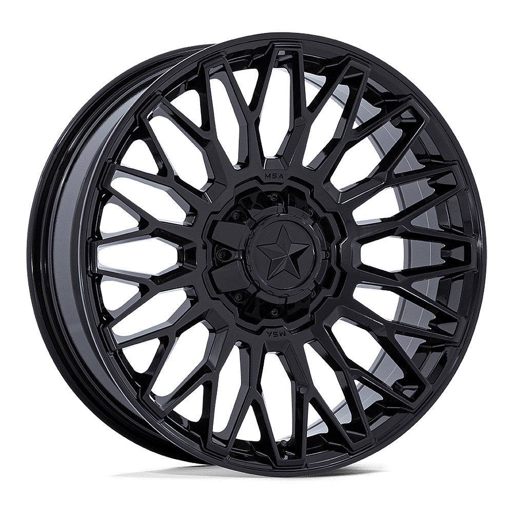 MSA Clubber M50 UTV wheel in gloss black, angled front view