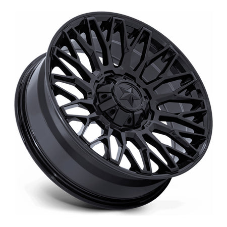 MSA Clubber (M50) UTV wheel in gloss black, side angle showing the barrel and lip