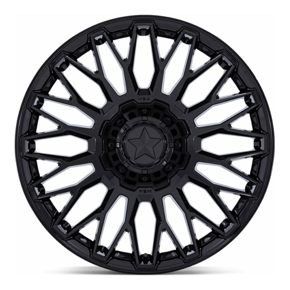 MSA Clubber M50 UTV wheel in gloss black, straight-on face view