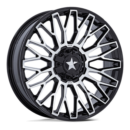 MSA Clubber (M50) UTV wheel in gloss black machined, angled front view