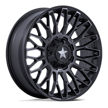 MSA Clubber M50 UTV wheel in matte black double dark tint, angled front view