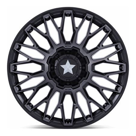 MSA Clubber M50 UTV wheel in matte black double dark tint, straight-on face view