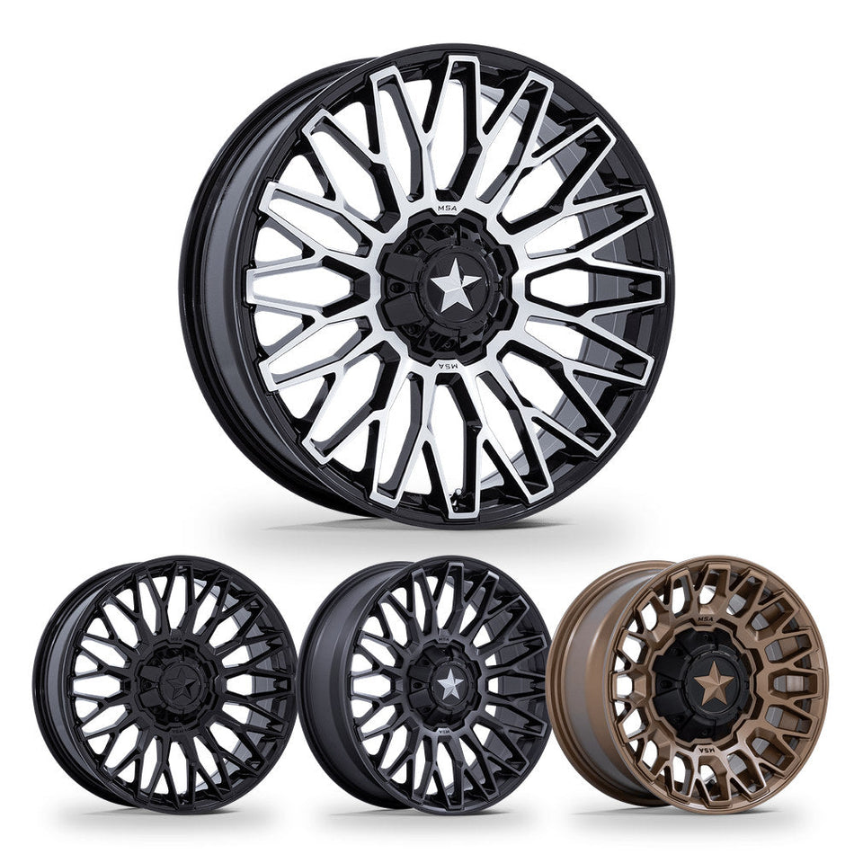 MSA Clubber (M50) UTV wheel in every finish: gloss black machined, gloss black, matte black double dark tint and matte bronze