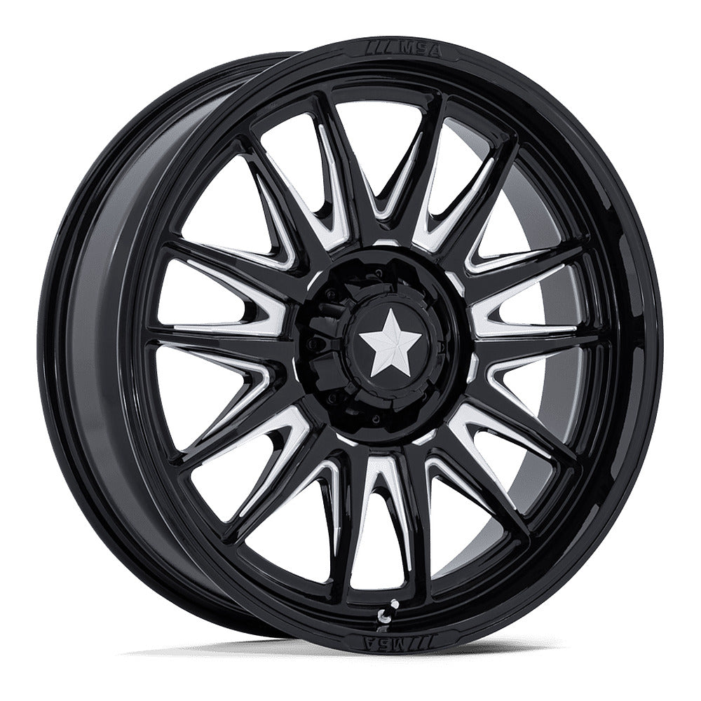 MSA Commander M55 UTV wheel in gloss black milled, angled front view