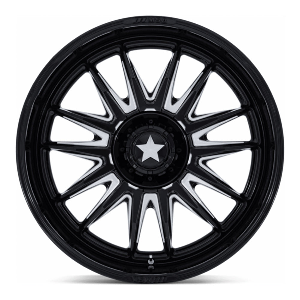 MSA Commander M55 UTV wheel in gloss black milled, straight-on face view