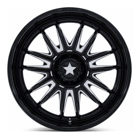 MSA Commander M55 UTV wheel in gloss black milled, straight-on face view