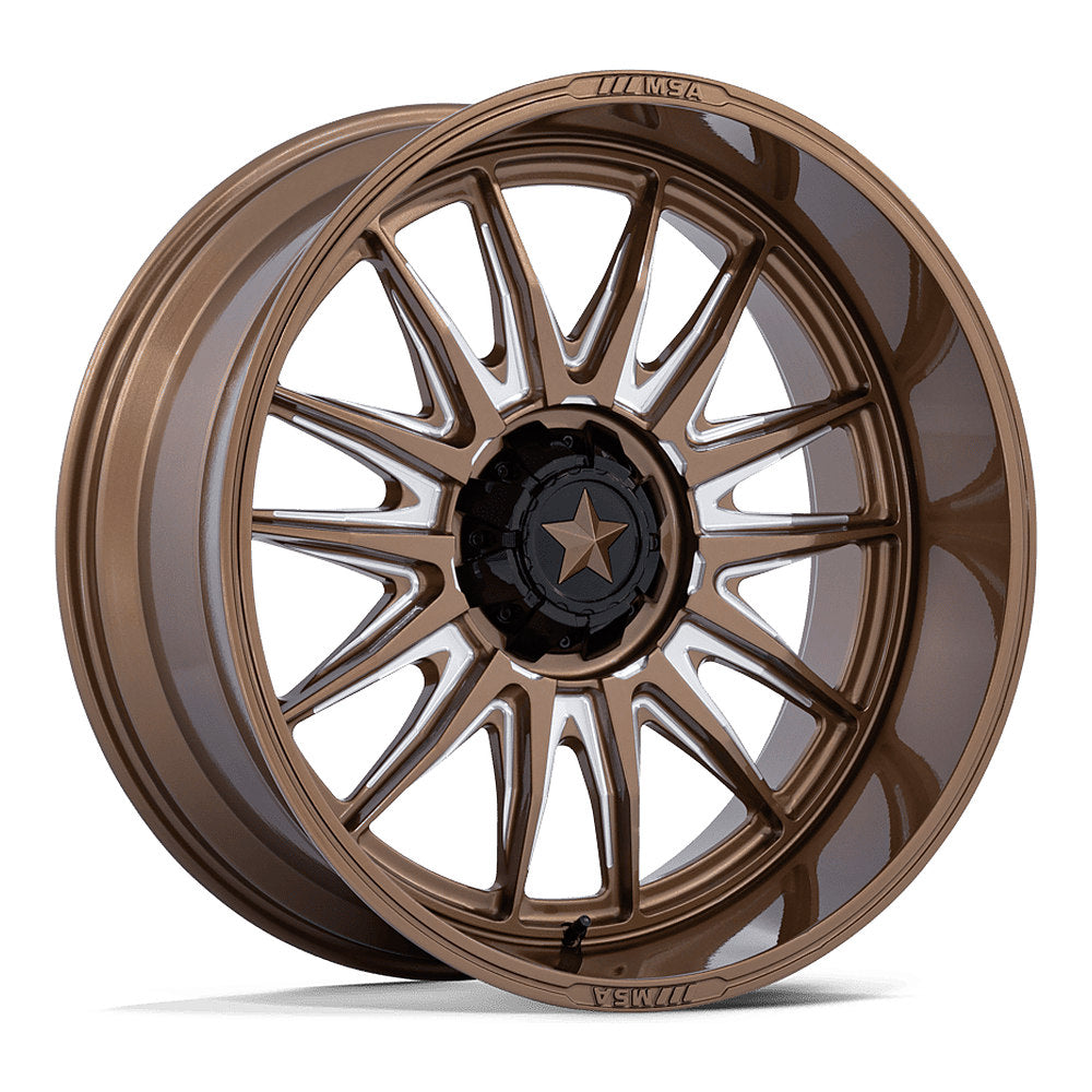 MSA Commander M55 UTV wheel in gloss bronze milled, angled front view