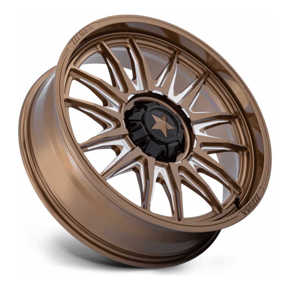 MSA Commander M55 UTV wheel in gloss bronze milled, side angle showing the barrel and lip