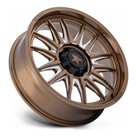 MSA Commander M55 UTV wheel in gloss bronze milled, side angle showing the barrel and lip